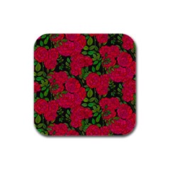 Seamless-pattern-with-colorful-bush-roses Rubber Square Coaster (4 Pack) by BangZart