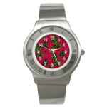 Seamless-pattern-with-colorful-bush-roses Stainless Steel Watch Front