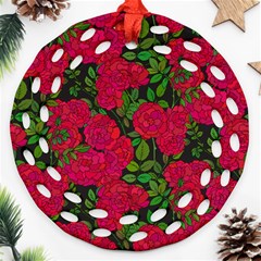 Seamless-pattern-with-colorful-bush-roses Round Filigree Ornament (two Sides)