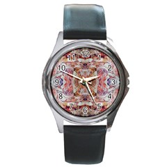 Pastels Kaleidoscope Round Metal Watch by kaleidomarblingart