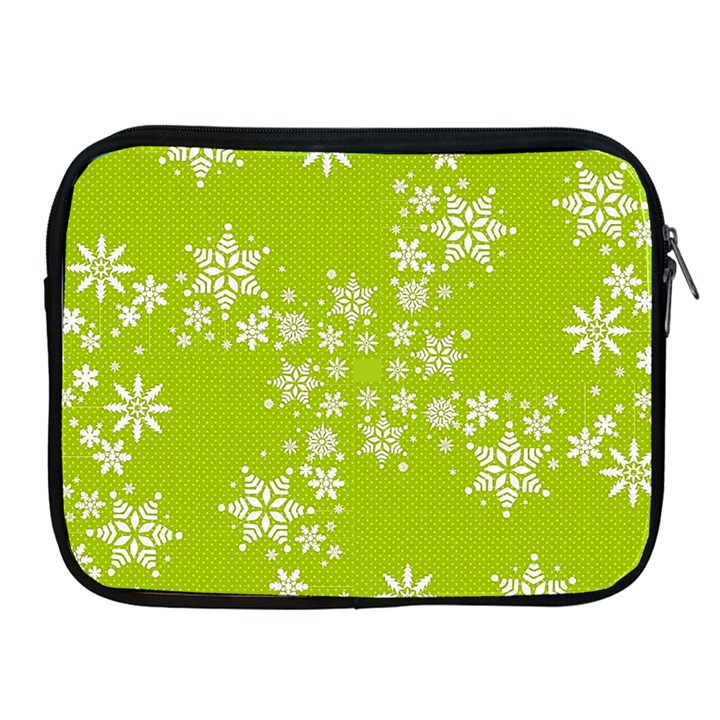 White snowflakes green Apple iPad Zippered Sleeve