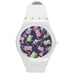 Animals Mouse Cartoon Round Plastic Sport Watch (m) by artworkshop