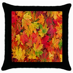 Autumn Background Maple Leaves Throw Pillow Case (black) by artworkshop