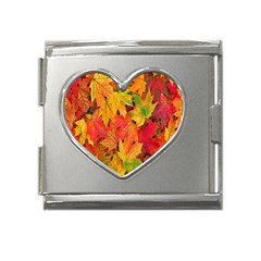 Autumn Background Maple Leaves Mega Link Heart Italian Charm (18mm) by artworkshop