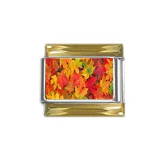 Autumn Background Maple Leaves Gold Trim Italian Charm (9mm) by artworkshop