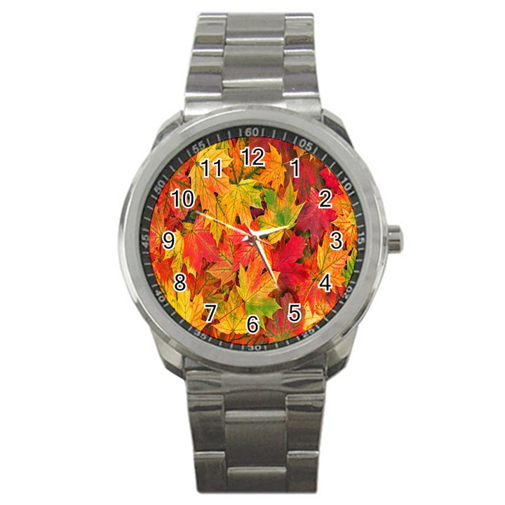 Autumn Background Maple Leaves Sport Metal Watch