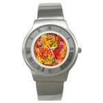 Autumn Background Maple Leaves Stainless Steel Watch Front