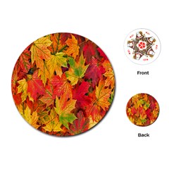 Autumn Background Maple Leaves Playing Cards Single Design (round) by artworkshop