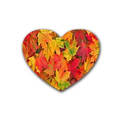 Autumn Background Maple Leaves Rubber Heart Coaster (4 Pack) by artworkshop