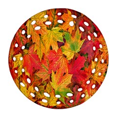 Autumn Background Maple Leaves Round Filigree Ornament (two Sides) by artworkshop