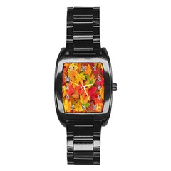 Autumn Background Maple Leaves Stainless Steel Barrel Watch by artworkshop