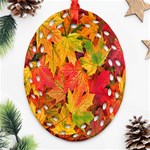 Autumn Background Maple Leaves Oval Filigree Ornament (Two Sides) Front