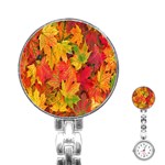 Autumn Background Maple Leaves Stainless Steel Nurses Watch Front