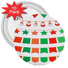 Christmas Bunting Banners 3  Buttons (10 Pack)  by artworkshop