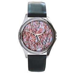 Japanese Sakura Background Round Metal Watch by artworkshop