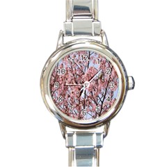 Japanese Sakura Background Round Italian Charm Watch by artworkshop