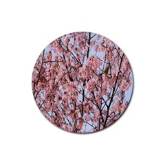 Japanese Sakura Background Rubber Coaster (round) by artworkshop