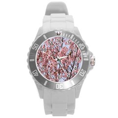 Japanese Sakura Background Round Plastic Sport Watch (l) by artworkshop