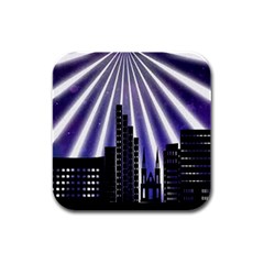 Superhero City Background Rubber Square Coaster (4 Pack) by artworkshop