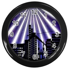 Superhero City Background Wall Clock (black) by artworkshop