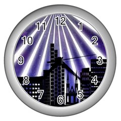 Superhero City Background Wall Clock (silver) by artworkshop