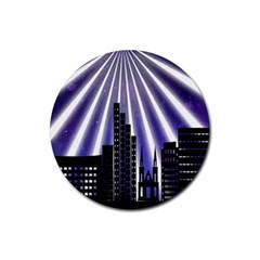 Superhero City Background Rubber Coaster (round) by artworkshop