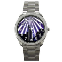 Superhero City Background Sport Metal Watch by artworkshop