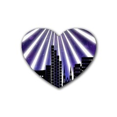 Superhero City Background Rubber Heart Coaster (4 Pack) by artworkshop