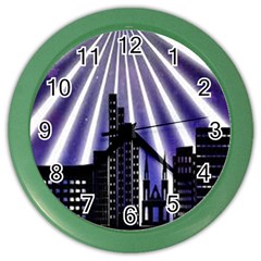 Superhero City Background Color Wall Clock by artworkshop