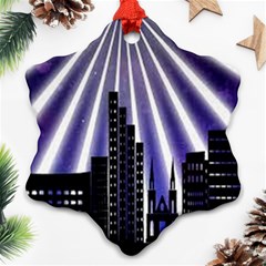 Superhero City Background Snowflake Ornament (two Sides) by artworkshop