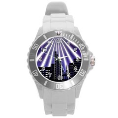 Superhero City Background Round Plastic Sport Watch (l) by artworkshop