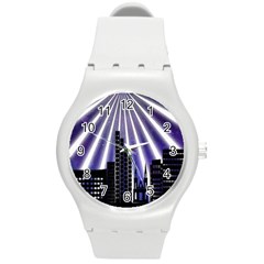 Superhero City Background Round Plastic Sport Watch (m) by artworkshop