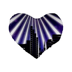 Superhero City Background Standard 16  Premium Flano Heart Shape Cushions by artworkshop