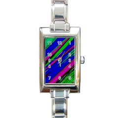 Diagonal Green Blue Purple And Black Abstract Art Rectangle Italian Charm Watch by KorokStudios