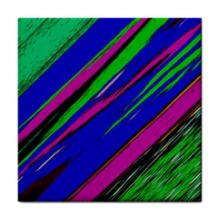 Diagonal Green Blue Purple And Black Abstract Art Tile Coaster by KorokStudios