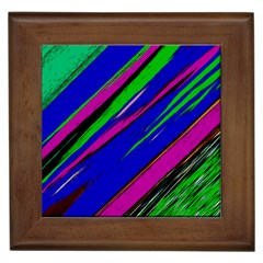 Diagonal Green Blue Purple And Black Abstract Art Framed Tile by KorokStudios