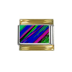 Diagonal Green Blue Purple And Black Abstract Art Gold Trim Italian Charm (9mm)