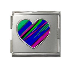 Diagonal Green Blue Purple And Black Abstract Art Mega Link Heart Italian Charm (18mm)