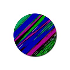 Diagonal Green Blue Purple And Black Abstract Art Rubber Round Coaster (4 Pack) by KorokStudios