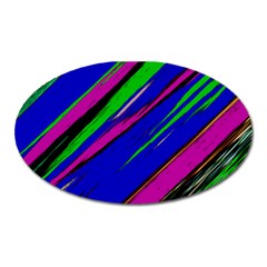 Diagonal Green Blue Purple And Black Abstract Art Oval Magnet by KorokStudios