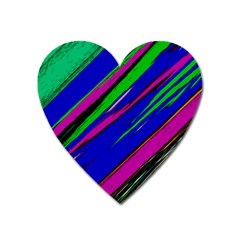 Diagonal Green Blue Purple And Black Abstract Art Heart Magnet by KorokStudios