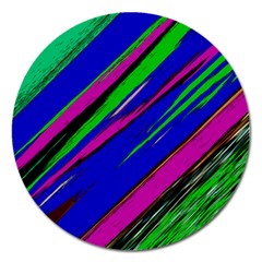 Diagonal Green Blue Purple And Black Abstract Art Magnet 5  (round) by KorokStudios