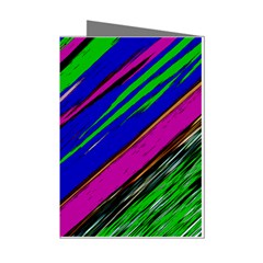 Diagonal Green Blue Purple And Black Abstract Art Mini Greeting Cards (pkg Of 8)