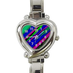 Diagonal Green Blue Purple And Black Abstract Art Heart Italian Charm Watch by KorokStudios