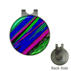 Diagonal Green Blue Purple And Black Abstract Art Hat Clips With Golf Markers by KorokStudios