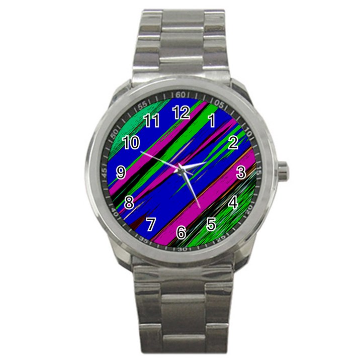 Diagonal Green Blue Purple And Black Abstract Art Sport Metal Watch