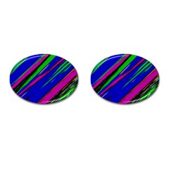 Diagonal Green Blue Purple And Black Abstract Art Cufflinks (oval) by KorokStudios