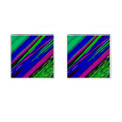 Diagonal Green Blue Purple And Black Abstract Art Cufflinks (square) by KorokStudios