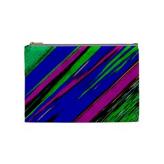 Diagonal Green Blue Purple And Black Abstract Art Cosmetic Bag (medium) by KorokStudios