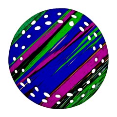 Diagonal Green Blue Purple And Black Abstract Art Ornament (round Filigree)